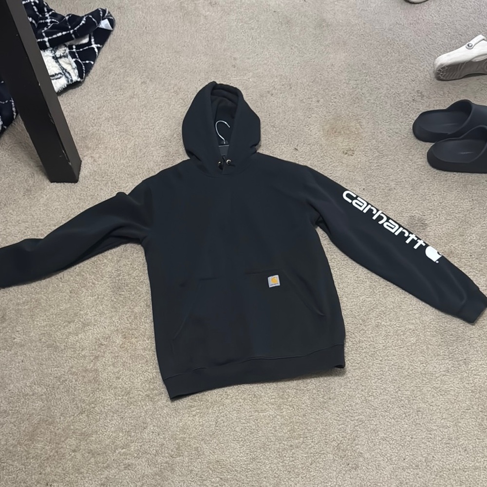 Carhartt Men's Black Hoodie with Sleeve Logo